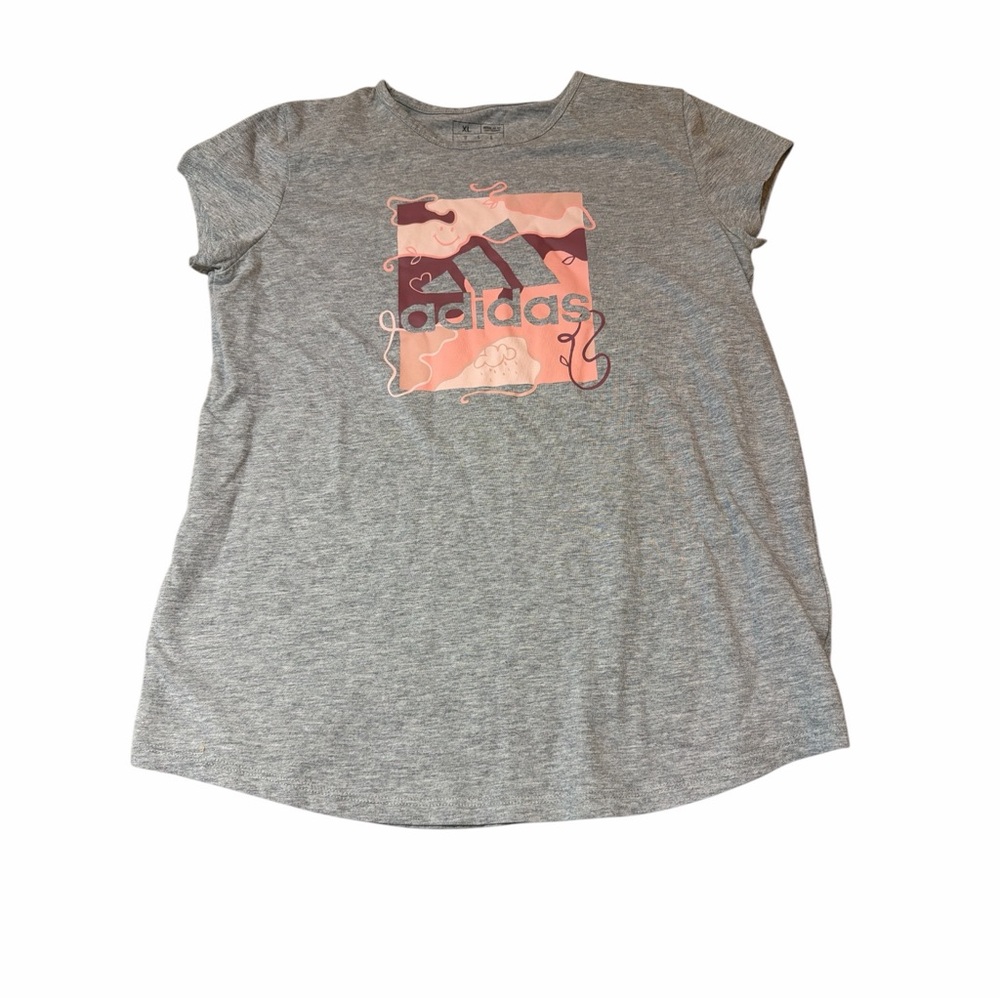 Adidas Kids Gray and Pink Graphic Tee